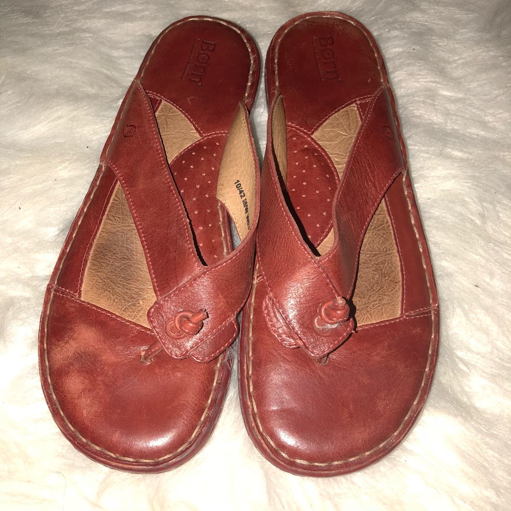 Dark red leather flip flop size 10